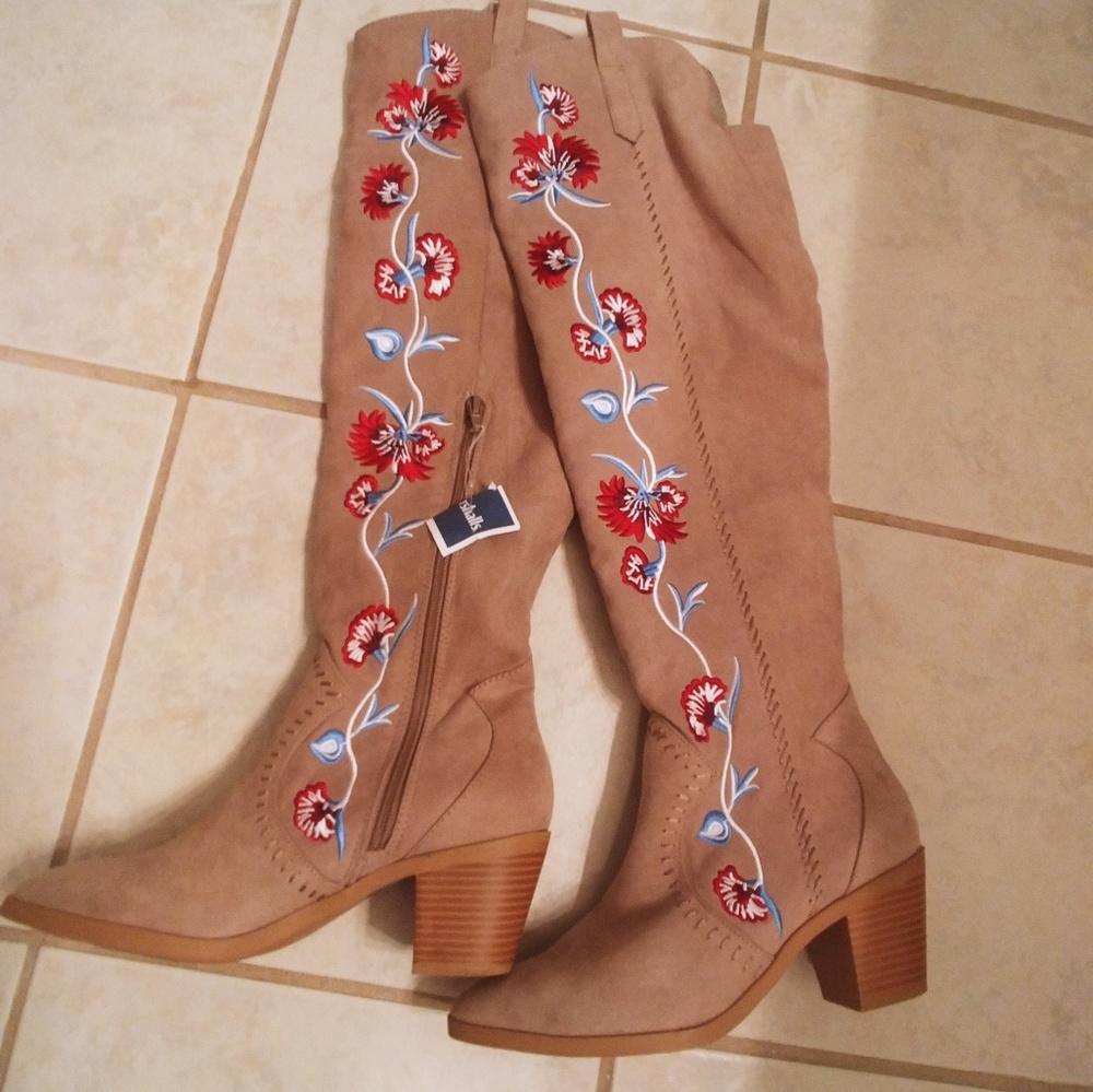 NWT Faux Suede Long Boots, Size 7 1/2